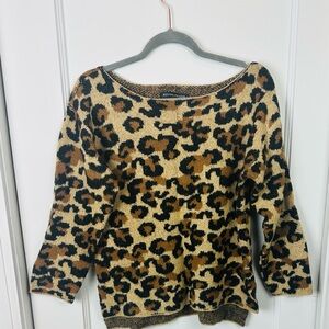 Boston Proper Leopard Print Sweater - Tan and Black